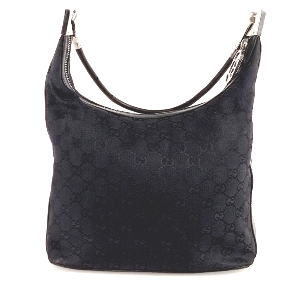 ⭐️AUTHENTIC GUCCI GG MONOGRAM CANVAS BLACK LEATHER SHOULDER BAG VINTAGE HOBO